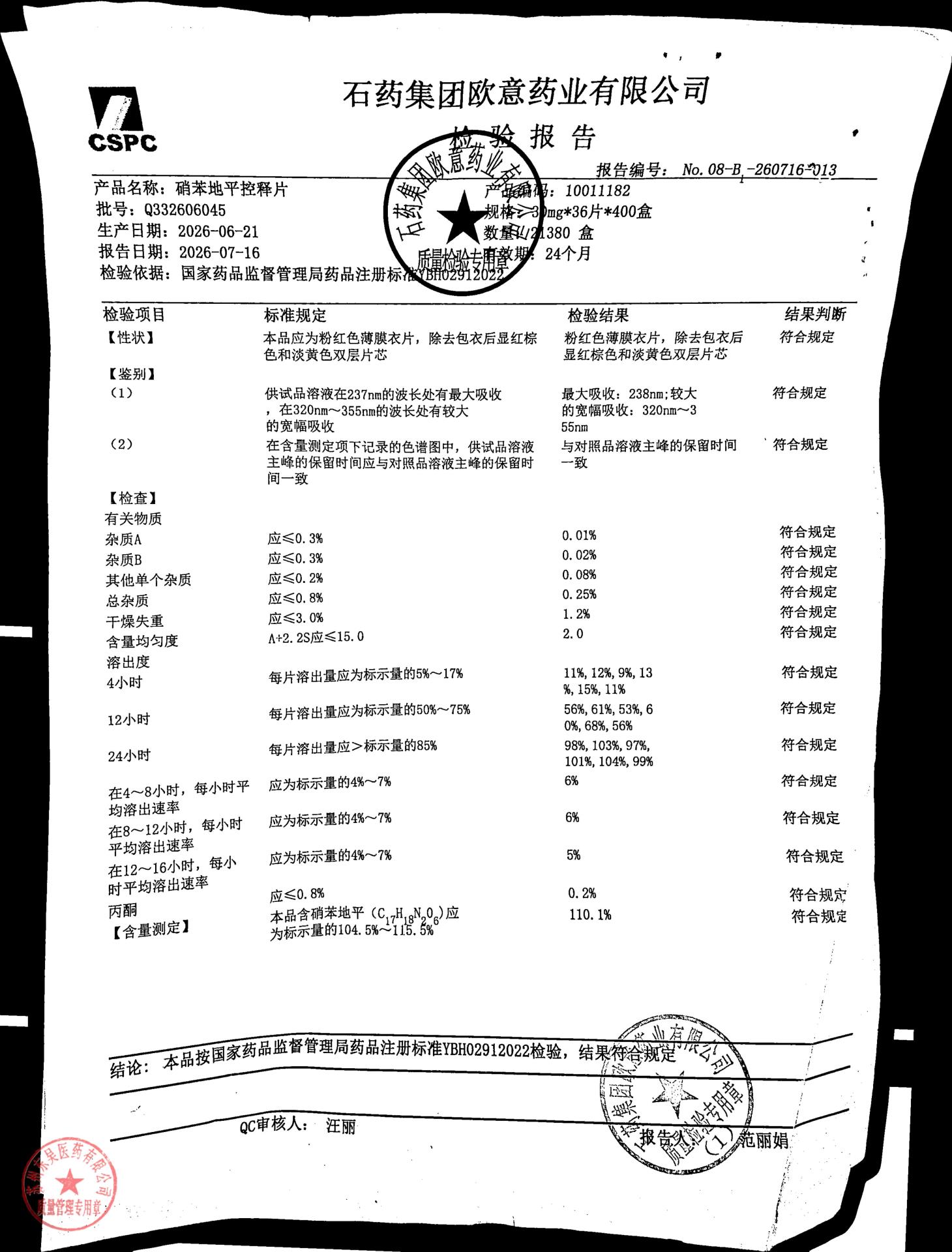 Q332606045硝苯地平控释片
