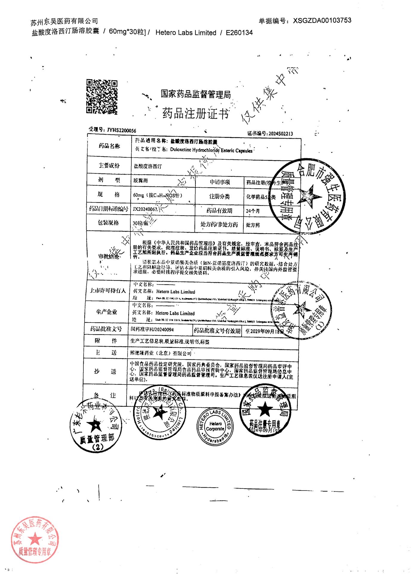 E260134盐酸度洛西汀肠溶胶囊2