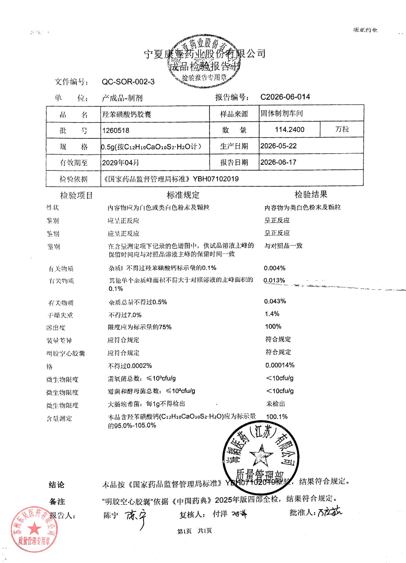1260518羟苯磺酸钙胶囊