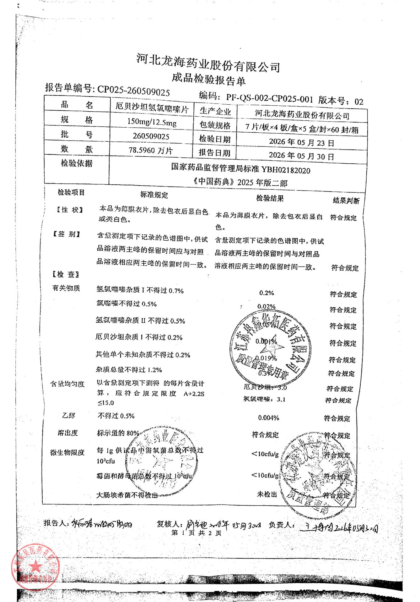 260509025厄贝沙坦氢氯噻嗪片1