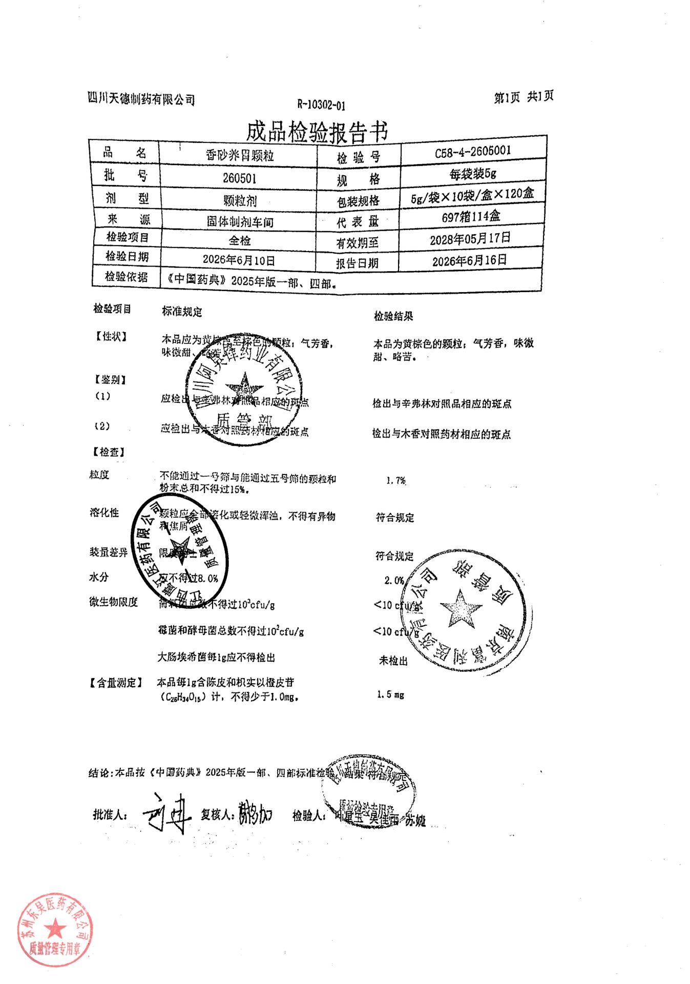 260501香砂养胃颗粒