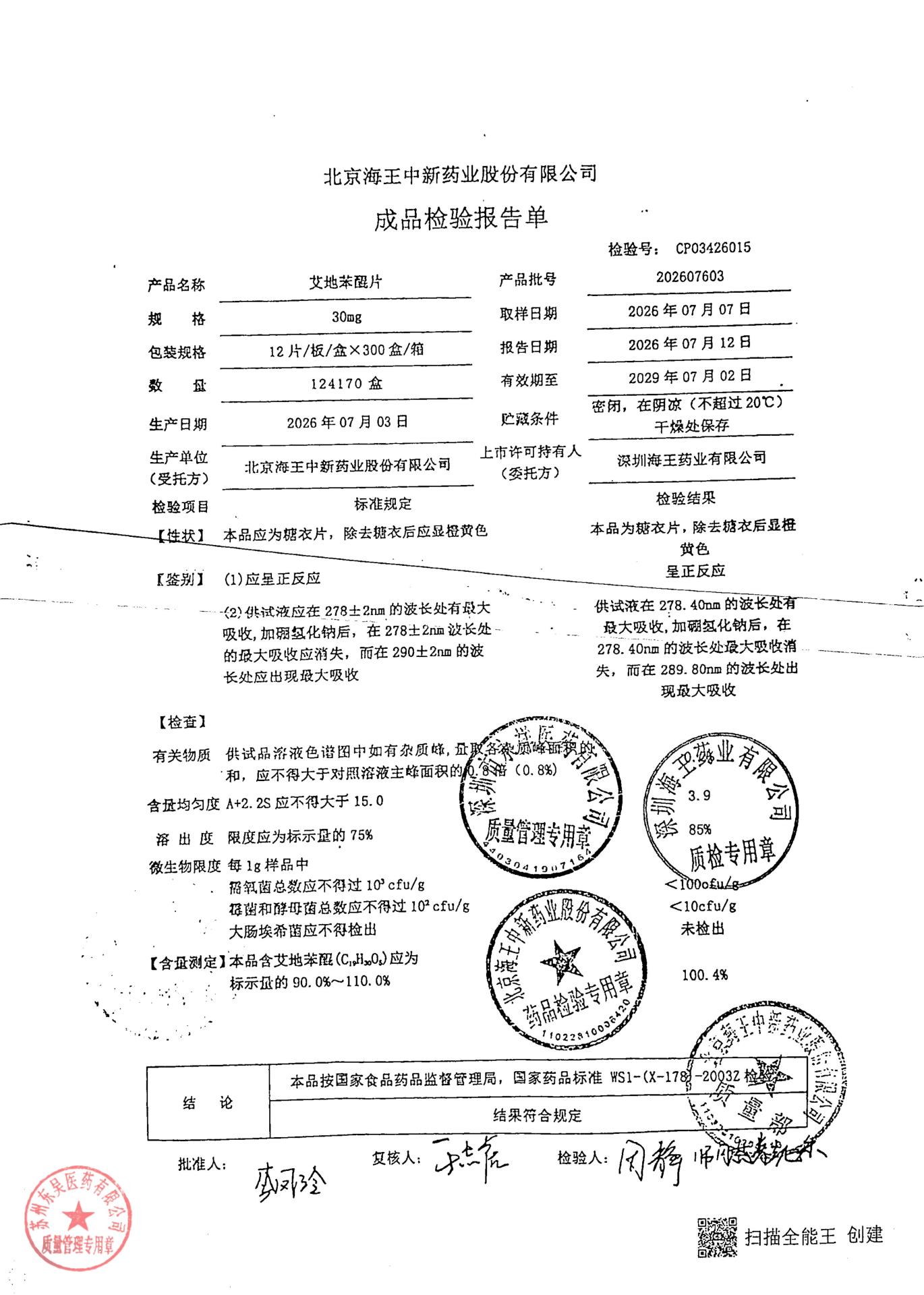 202607603艾地苯醌片