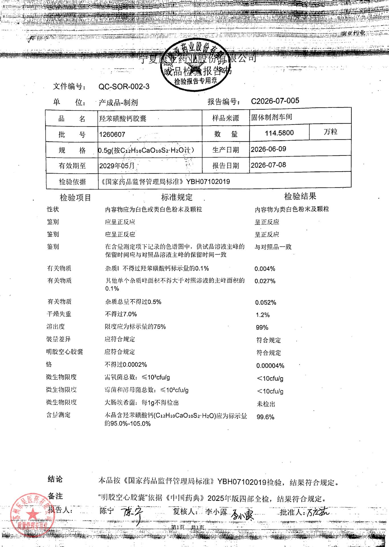 1260607羟苯磺酸钙胶囊