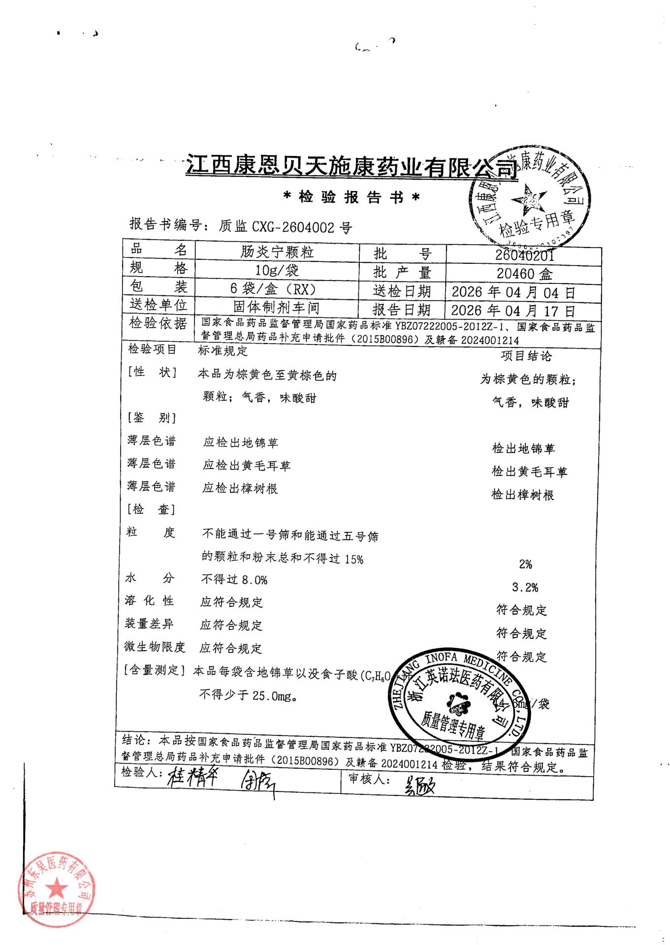 26040201肠炎宁颗粒