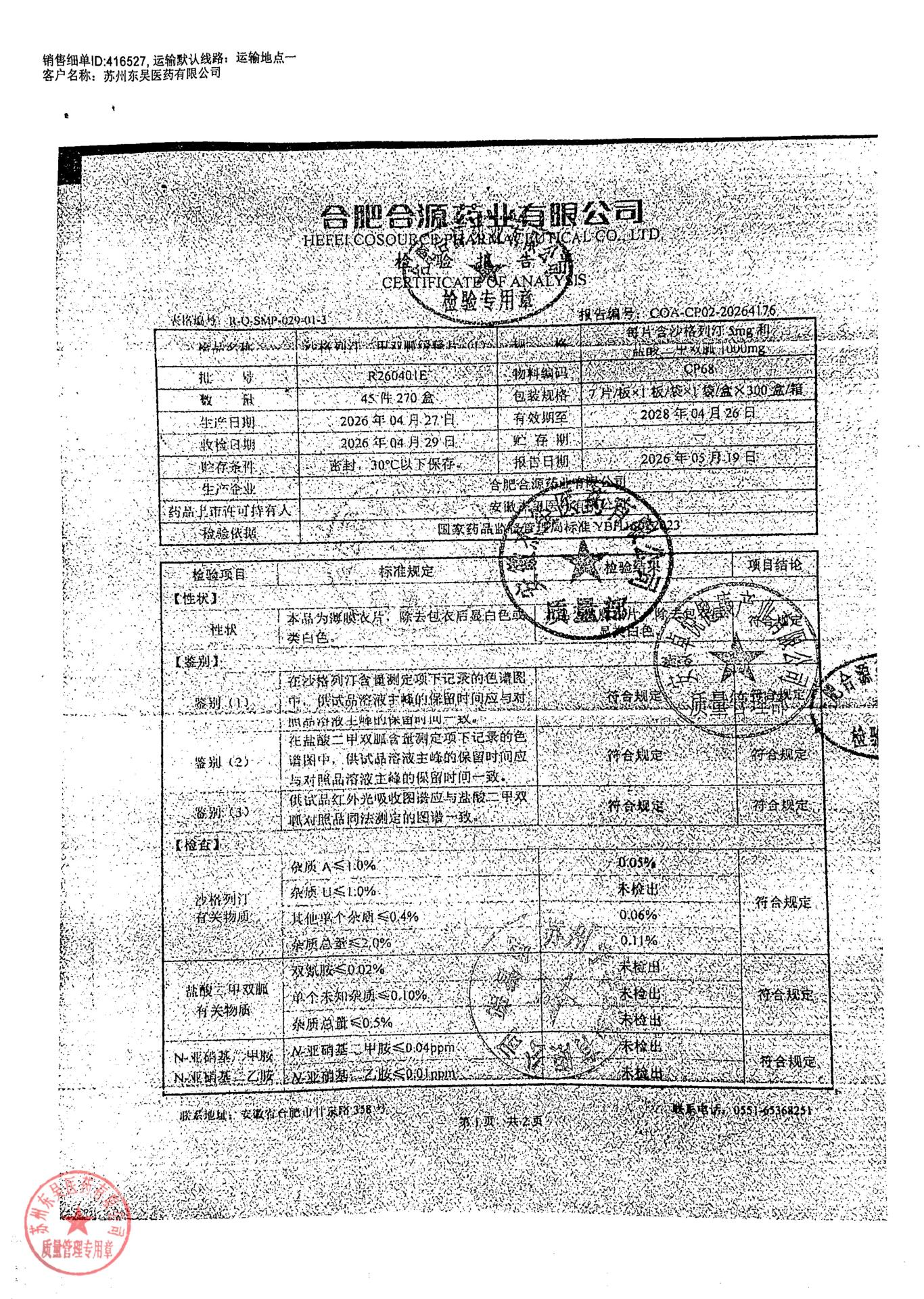 R260401E沙格列汀二甲双胍缓释片（I）1