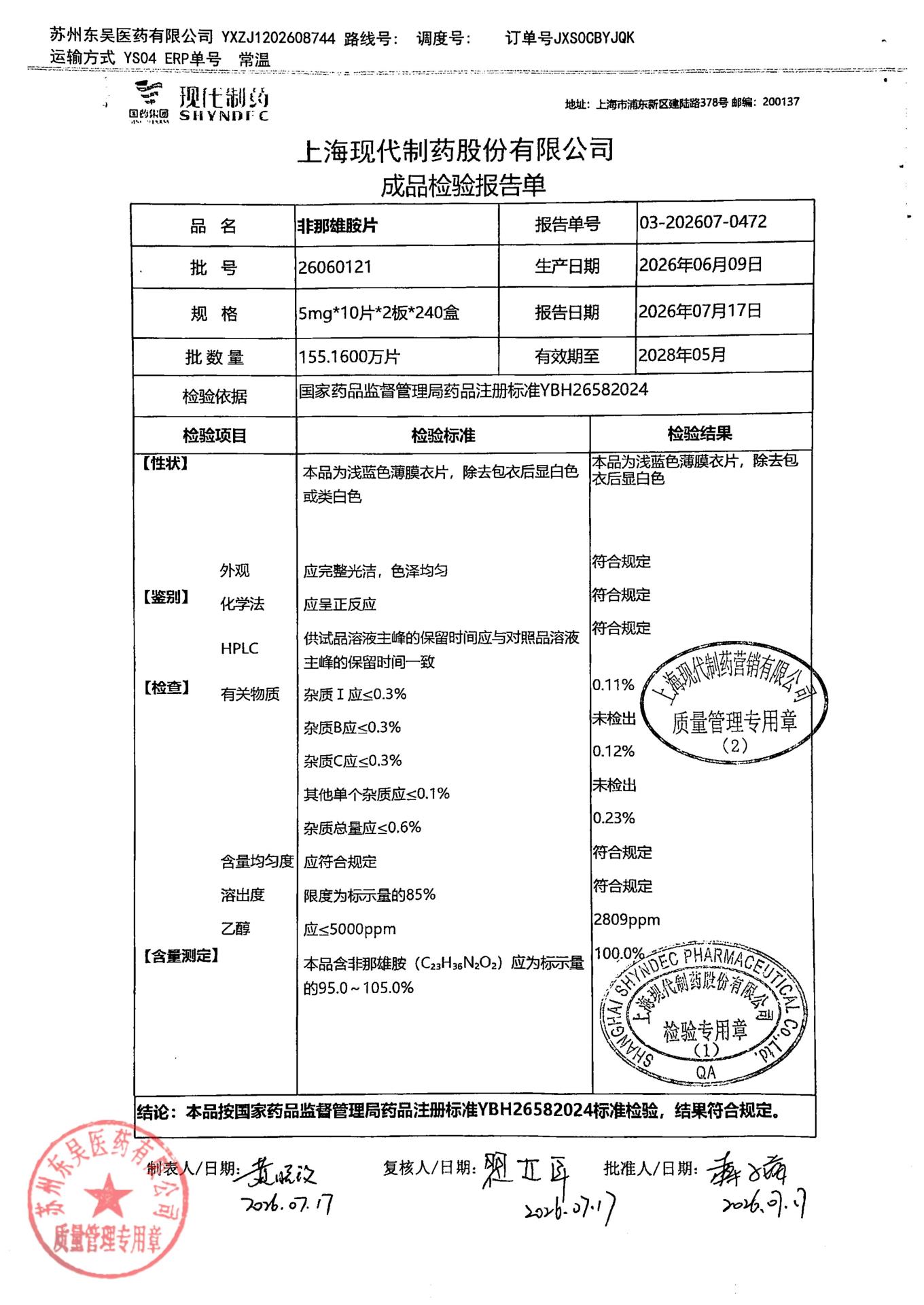 26060121非那雄胺片