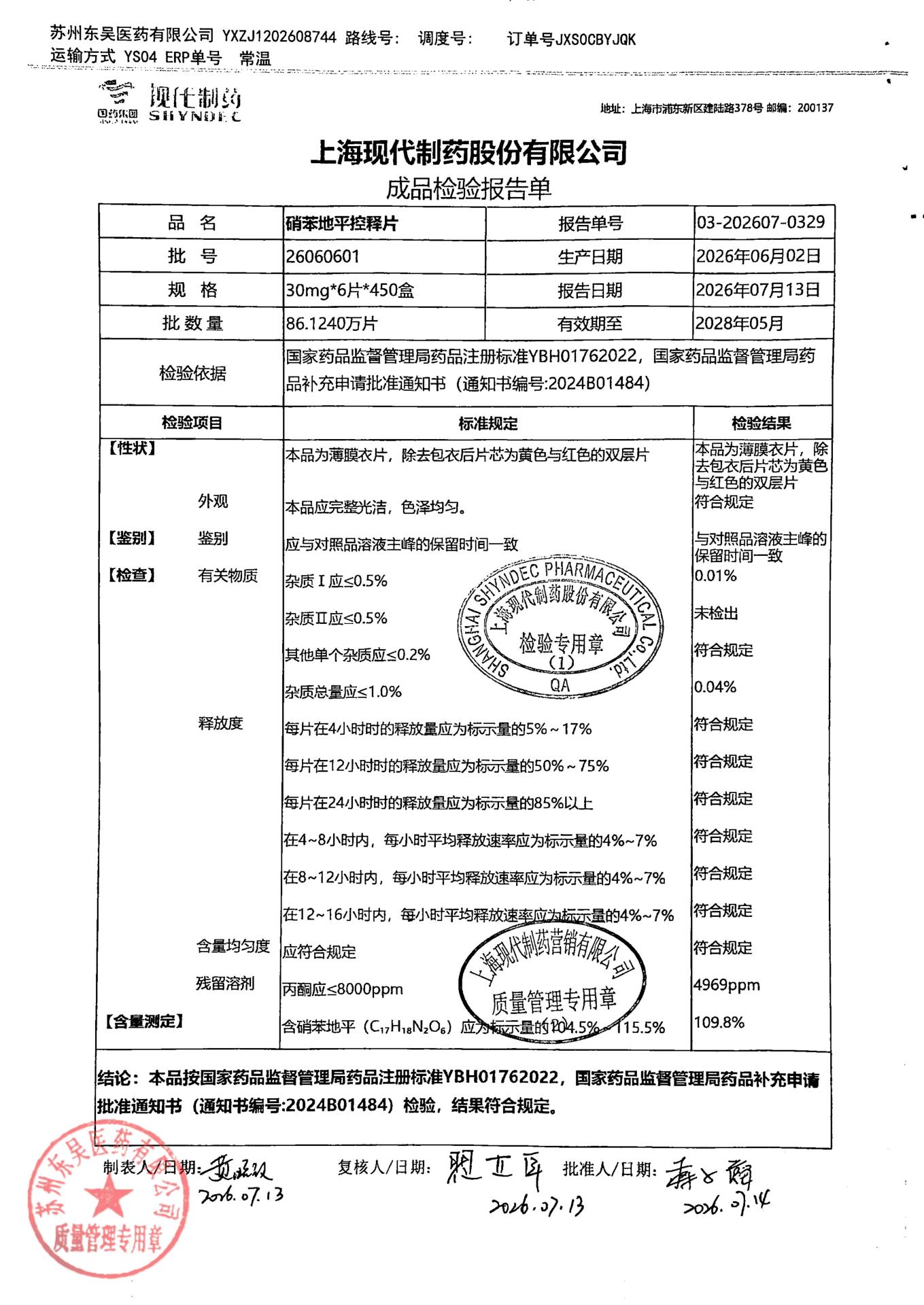 26060601硝苯地平控释片
