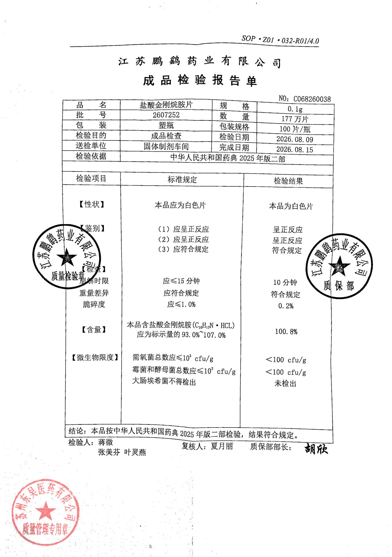 2607252盐酸金刚烷胺片