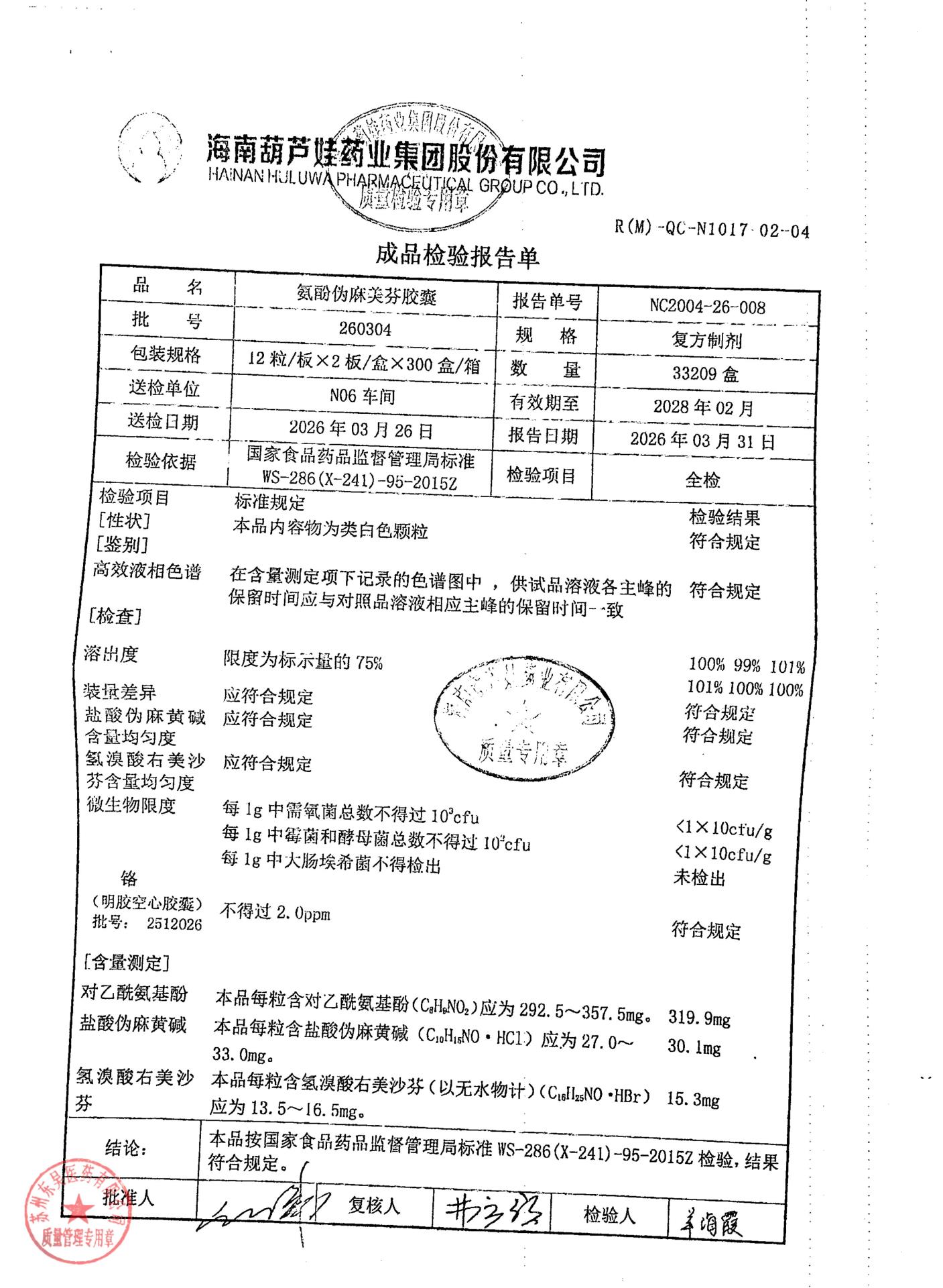 260304氨酚伪麻美芬胶囊