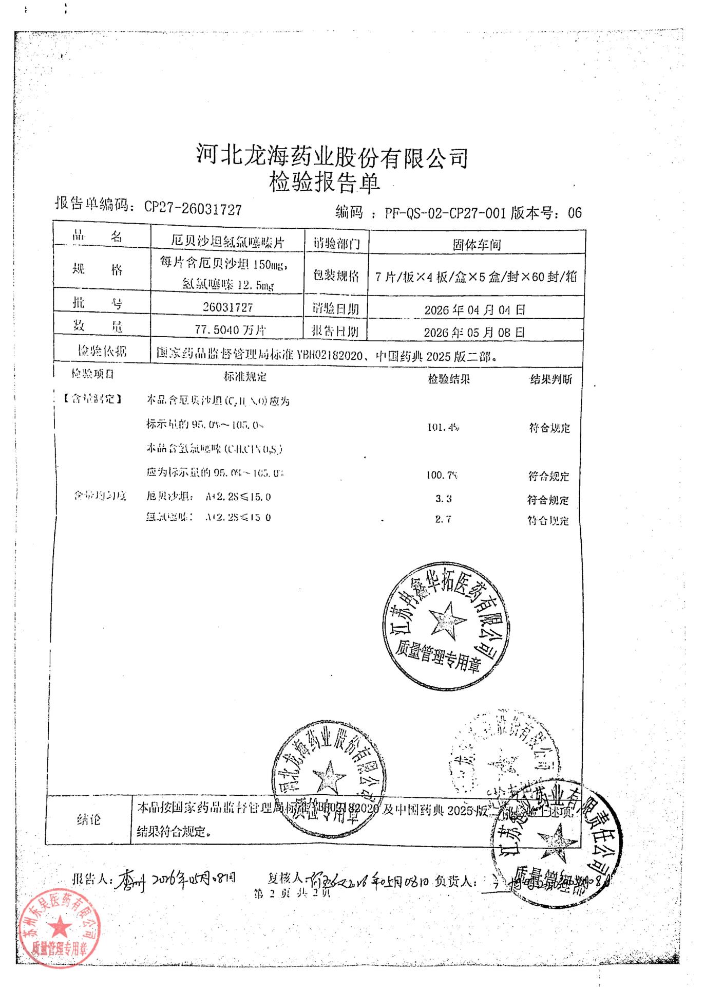 26031727厄贝沙坦氢氯噻嗪片2