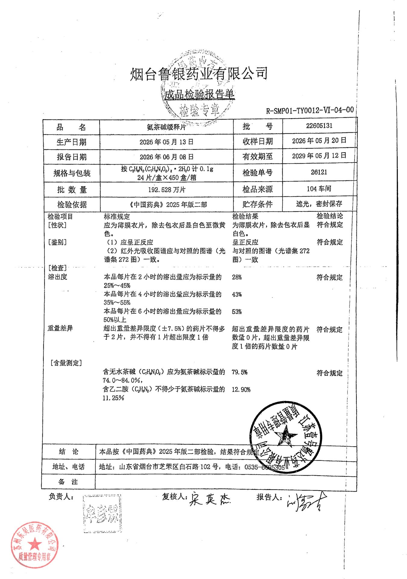 22605131氨茶碱缓释片