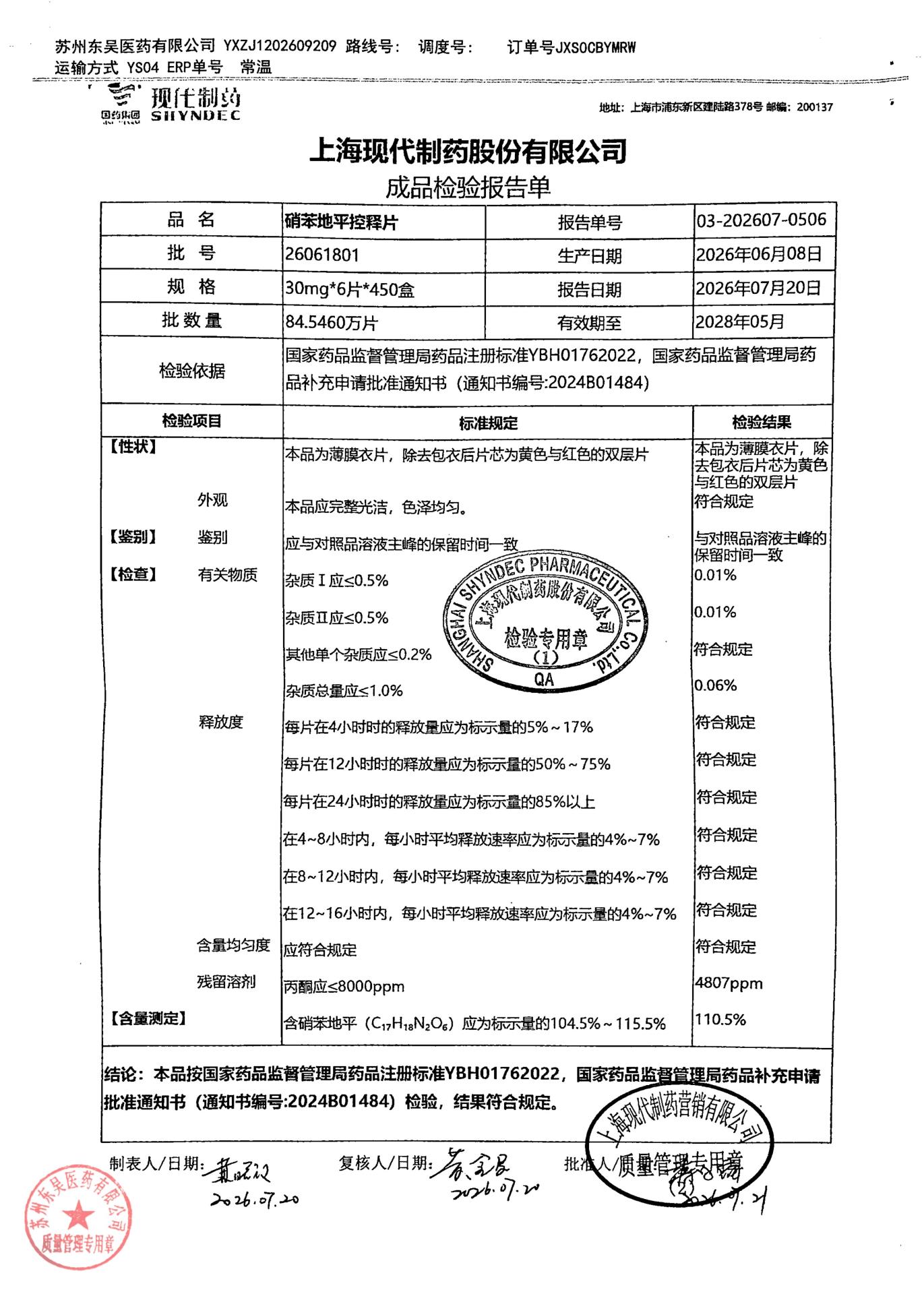 26061801硝苯地平控释片