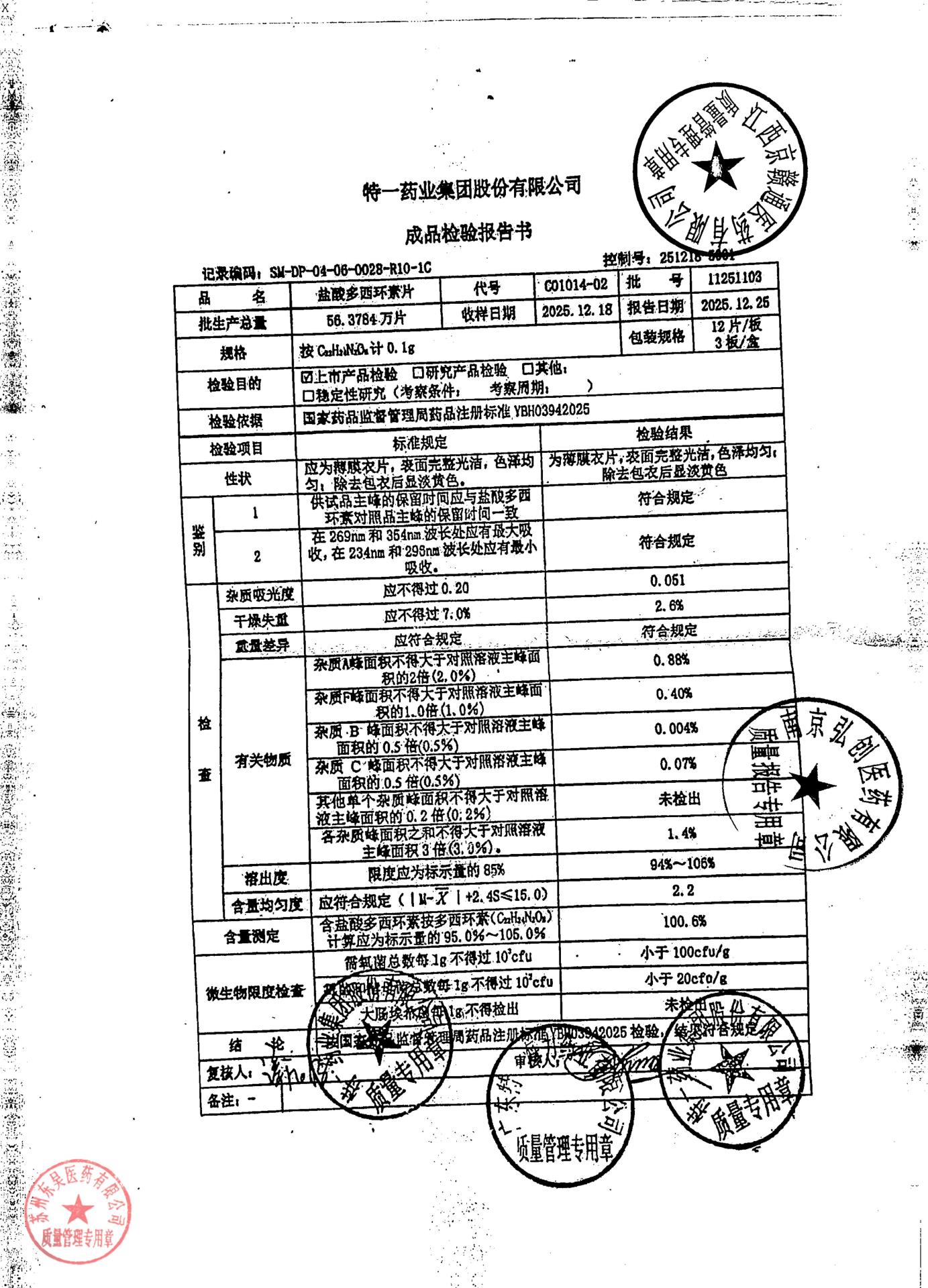 11251103盐酸多西环素片