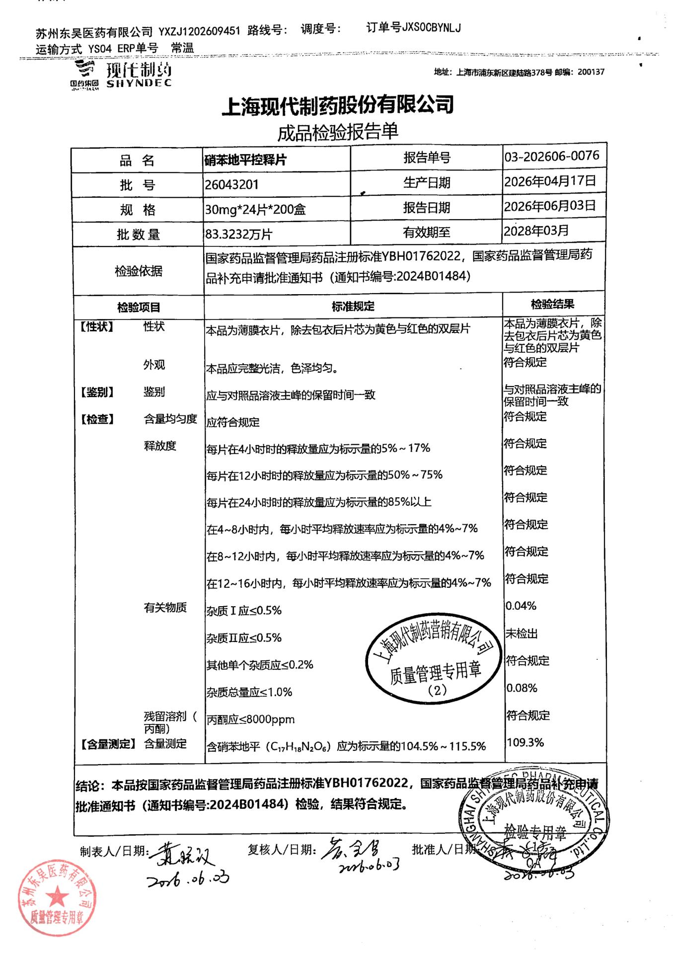26043201硝苯地平控释片