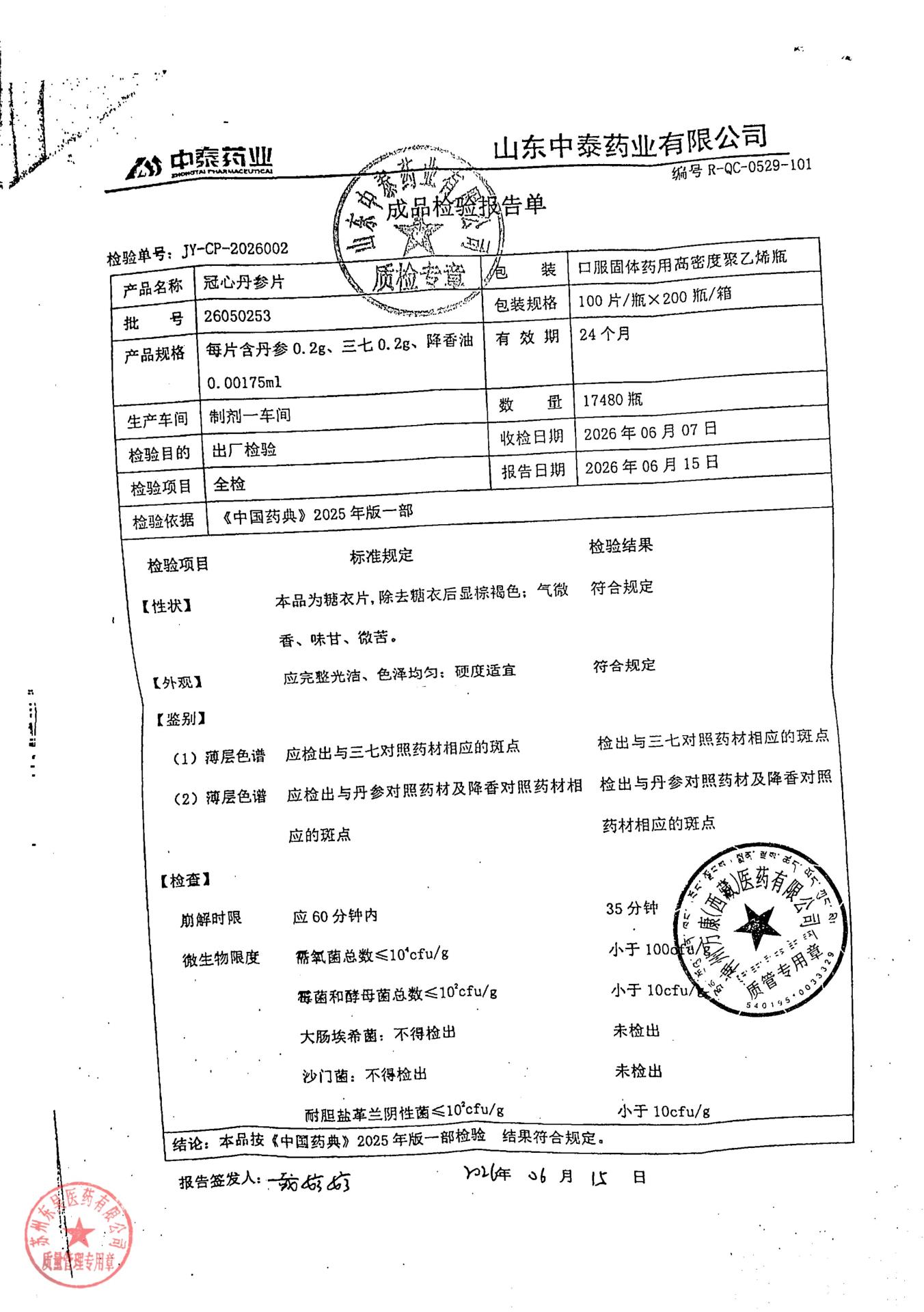 26050253冠心丹参片