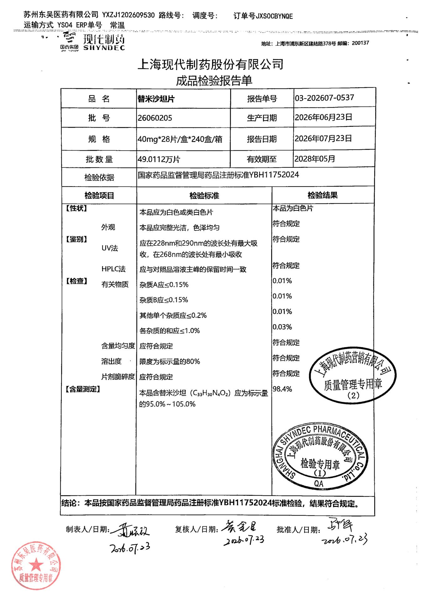 26060205替米沙坦片