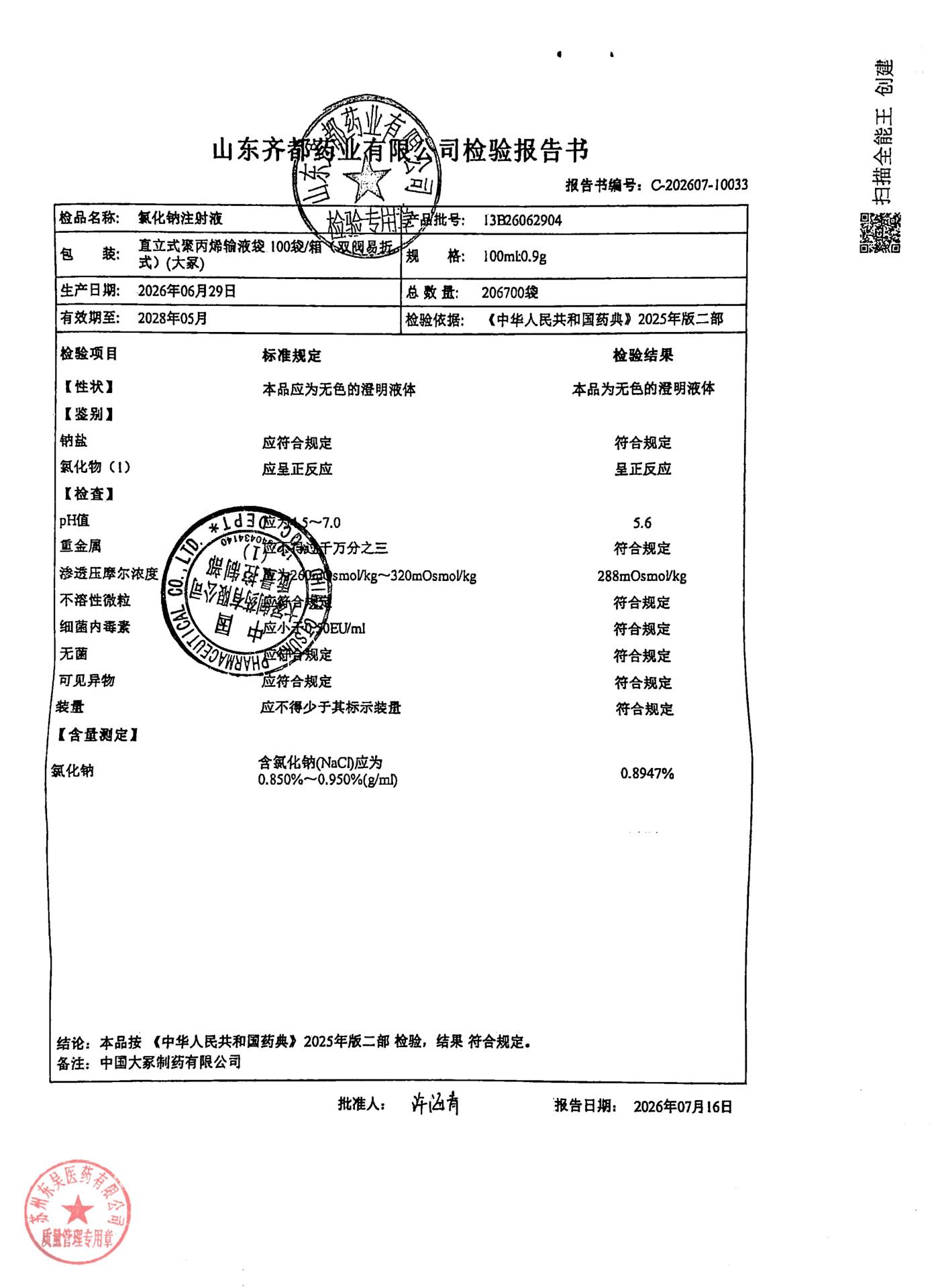 13B26062904氯化钠注射液