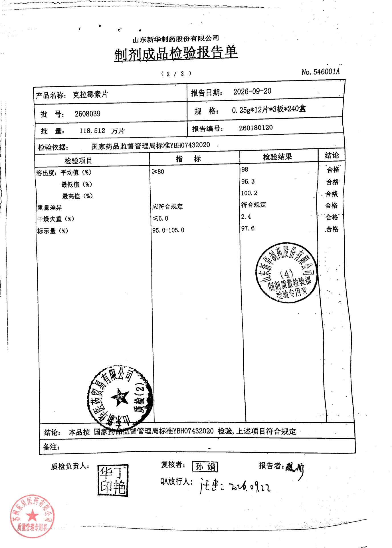 2608039克拉霉素片2