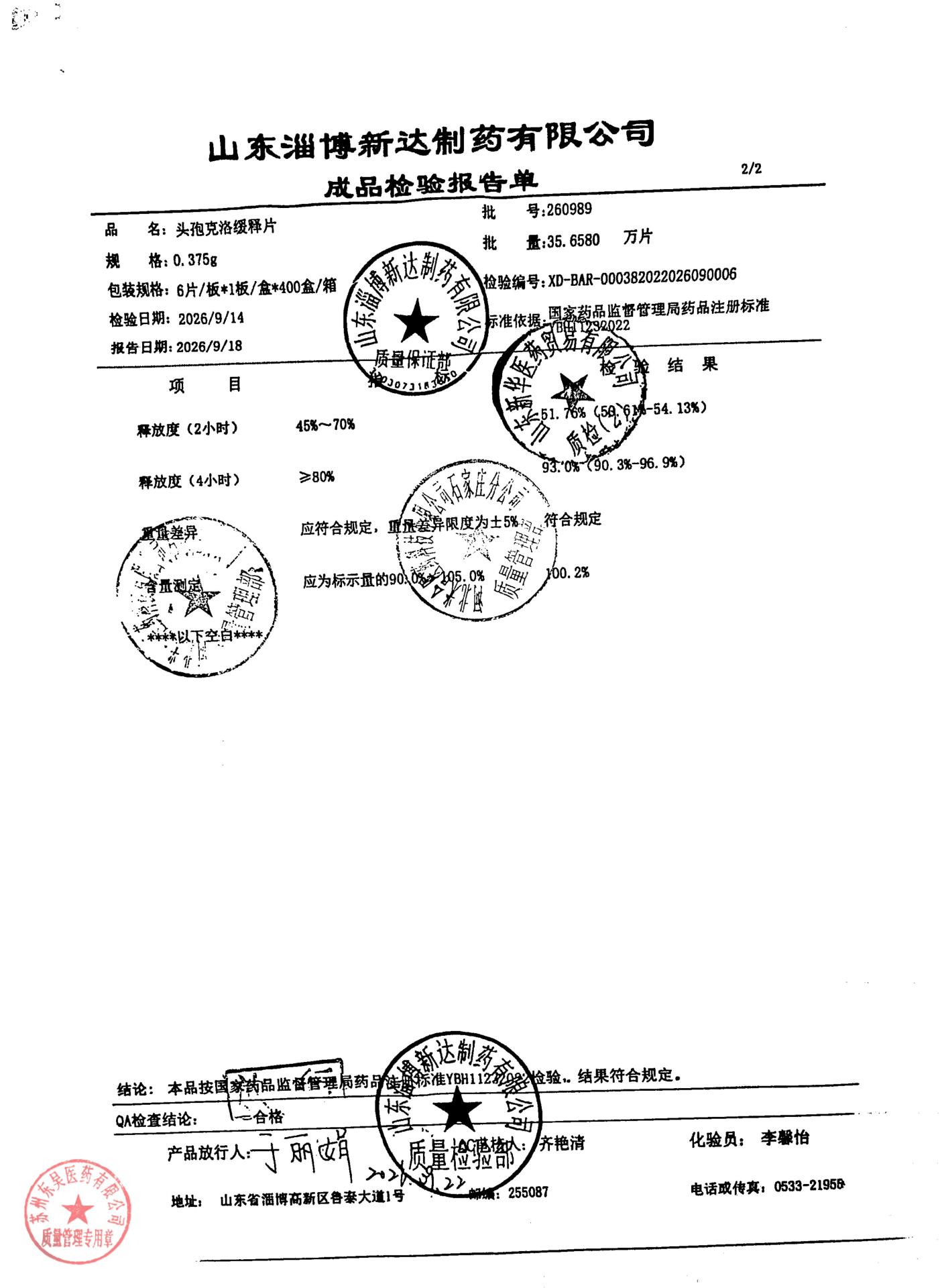 260989头孢克洛缓释片2